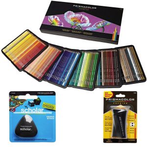 Prismacolor Colored Pencils Box of 150 Assorted Colors, Triangular Scholar Pencil Eraser and Premier Sharpener