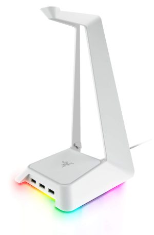 Razer Base Station Chroma Headphone/Headset Stand w/USB Hub: Chroma RGB Lighting – Mercury White