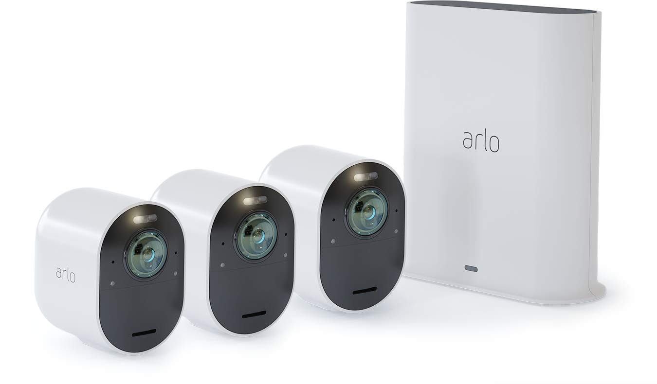 Arlo Ultra – 4K UHD Wire-Free Security 3 Camera System | Indoor/Outdoor Security Cameras with Color Night Vision, 180° View, 2-way Audio, Spotlight, Siren