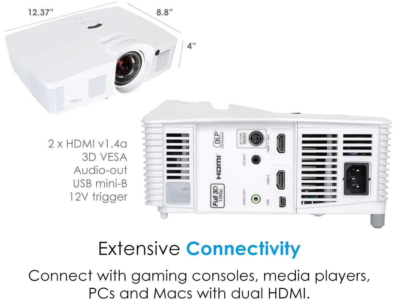 Optoma GT1080Darbee Short Throw Projector for Gaming, Movies and Sports, 3000 Lumens
