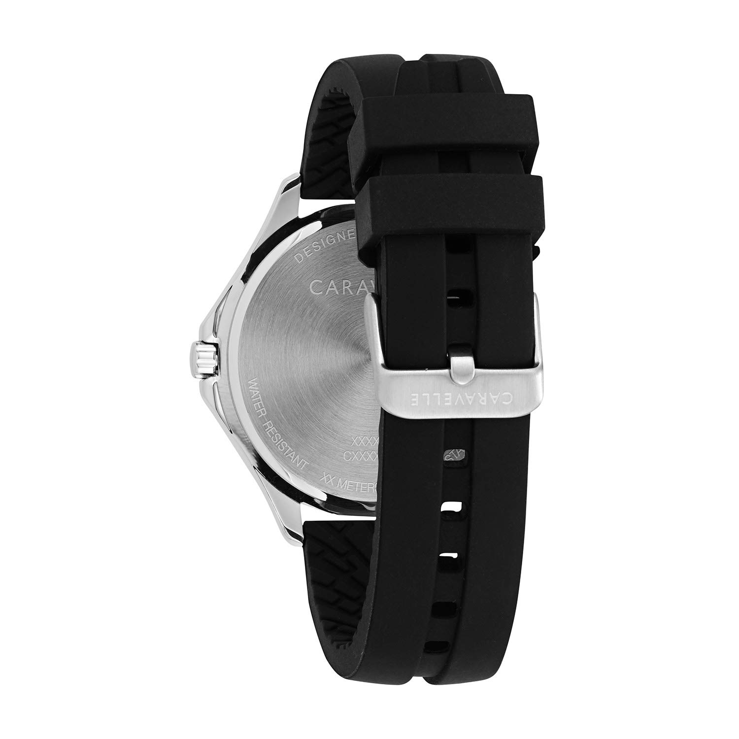 Caravelle Men’s Stainless Steel Quartz Watch with Silicone Strap, Black, 18 (Model: 43B155)