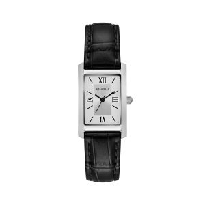 Caravelle Women’s Stainless Steel Quartz Watch with Leather Calfskin Strap, Black, 16 (Model: 43L202)
