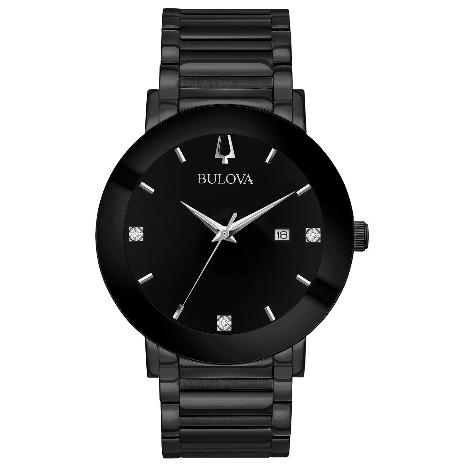 Bulova Men’s Modern Quartz Watch with Stainless-Steel Strap, Black, 22 (Model: 98D144)