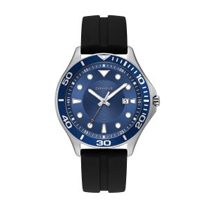 Caravelle Men’s Stainless Steel Quartz Watch with Silicone Strap, Black, 18 (Model: 43B155)