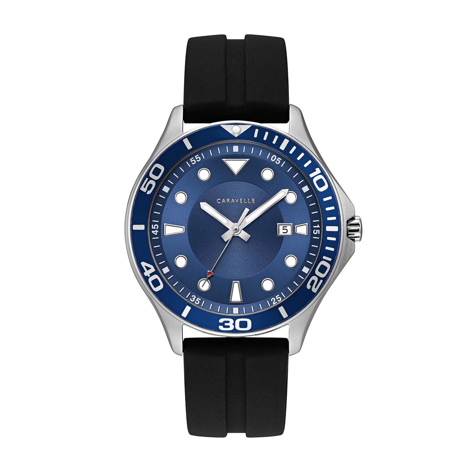 Caravelle Men’s Stainless Steel Quartz Watch with Silicone Strap, Black, 18 (Model: 43B155)