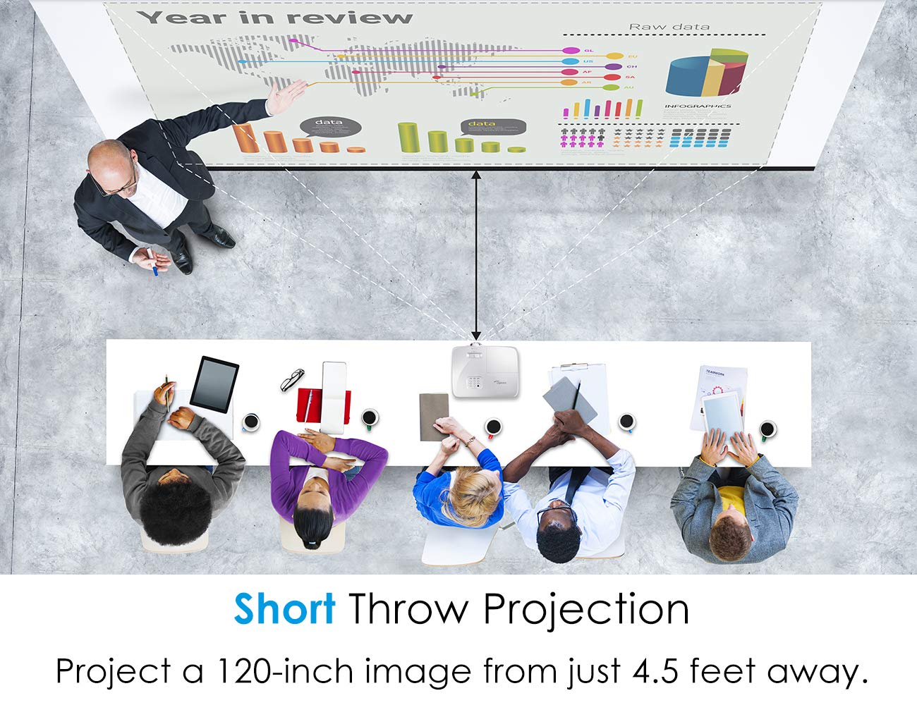 Optoma EH412ST Short Throw 1080P HDR Professional Projector | Super Bright 4000 Lumens