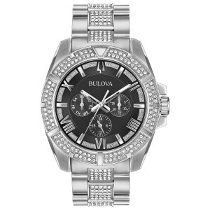 Bulova Men’s 44mm Swarovski Crystal Bezel Multifunction Stainless Bracelet Watch