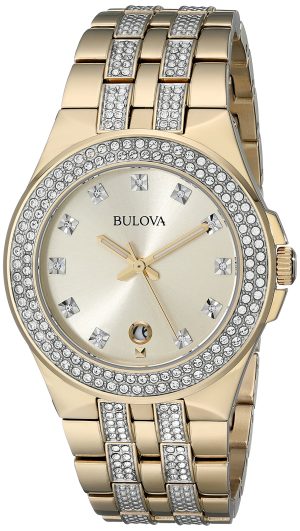 Bulova Women’s 42mm Crystal Pav= Goldtone Stainless Steel Bracelet Watch