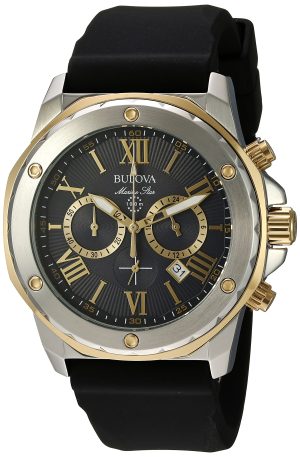 Bulova Men’s Stainless Steel Analog-Quartz Watch with Silicone Strap, Black, 24 (Model: 98B277)
