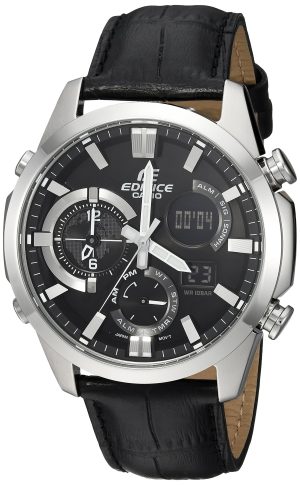 Casio Men’s Edifice Stainless Steel Quartz Watch with Leather-Synthetic Strap, Black, 21 (Model: ERA500L-1A)
