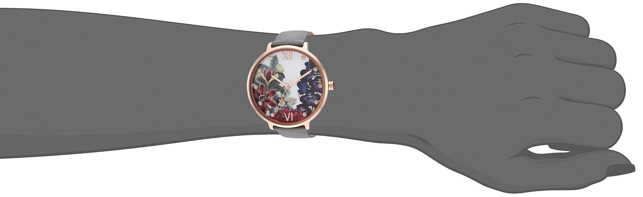 Nine West Women’s Rose Gold-Tone and Grey Strap Watch, NW/2348FLGY