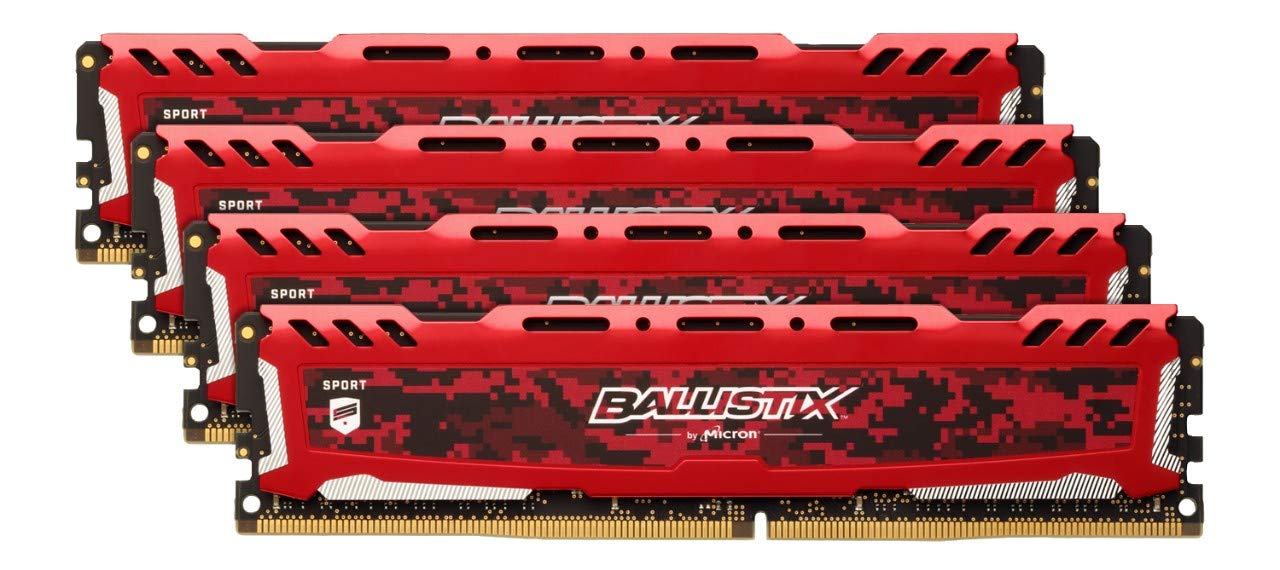 Crucial Ballistix Sport LT 3200 MHz DDR4 DRAM Desktop Gaming Memory Kit 64GB (16GBx4) CL16 BLS4K16G4D32AESE (Red)