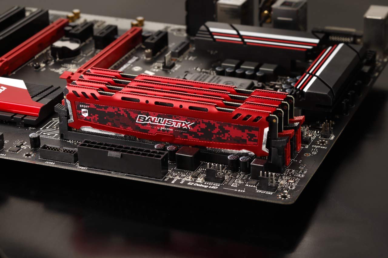 Crucial Ballistix Sport LT 3200 MHz DDR4 DRAM Desktop Gaming Memory Kit 64GB (16GBx4) CL16 BLS4K16G4D32AESE (Red)