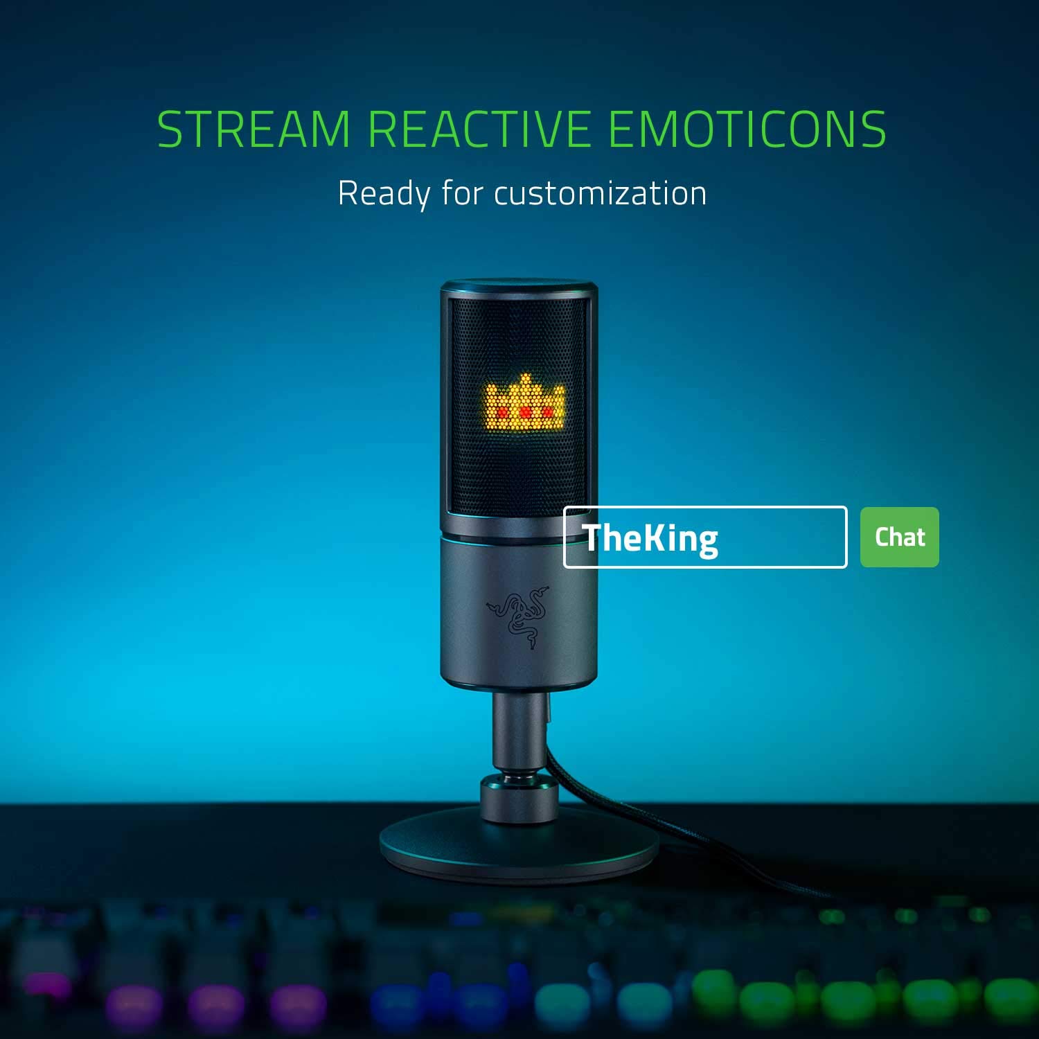 Razer Seiren Emote Streaming Microphone: 8-bit Emoticon LED Display – Stream Reactive Emoticons – Hypercardioid Condenser Mic – Built-in Shock Mount – Height & Angle Adjustable Stand – Matte Black