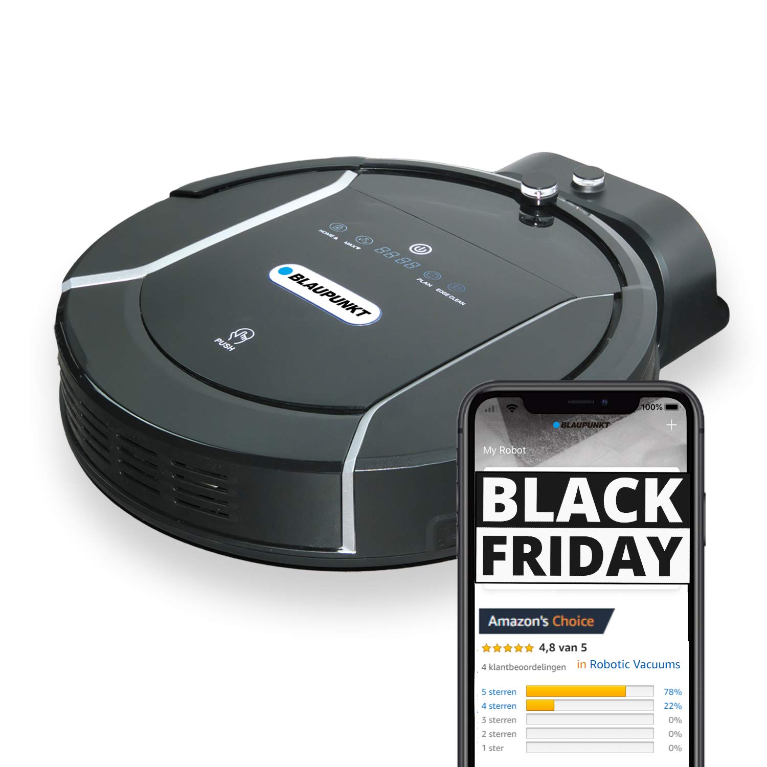Blaupunkt XSMART Robot Vacuum Cleaner with Alexa Voice Control, App and Remote Control, Self-Charging Carpet Cleaner, Dry & Wet Deep Pile Robot Hoover, Vacuum Cleaner with Drop-Sensing Technology