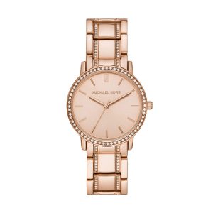 Michael Kors Women’s Melissa Quartz Watch with Stainless-Steel-Plated Strap, Rose Gold, 18 (Model: MK3538)