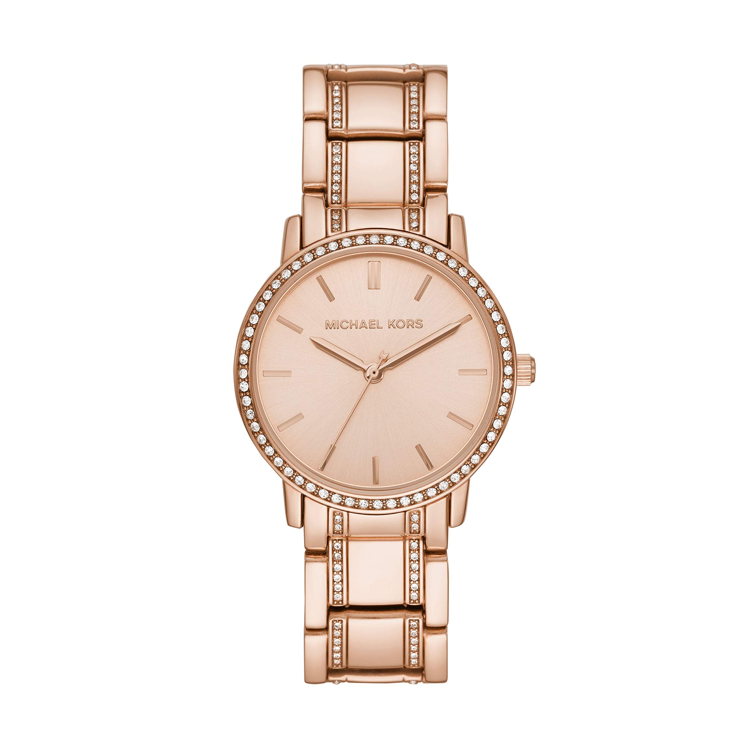 Michael Kors Women’s Melissa Quartz Watch with Stainless-Steel-Plated Strap, Rose Gold, 18 (Model: MK3538)