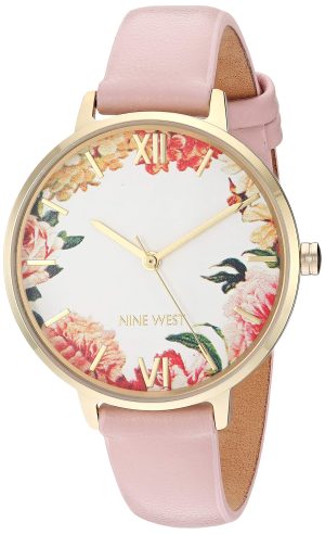 Nine West Women’s Rose Gold-Tone and Grey Strap Watch, NW/2348FLGY
