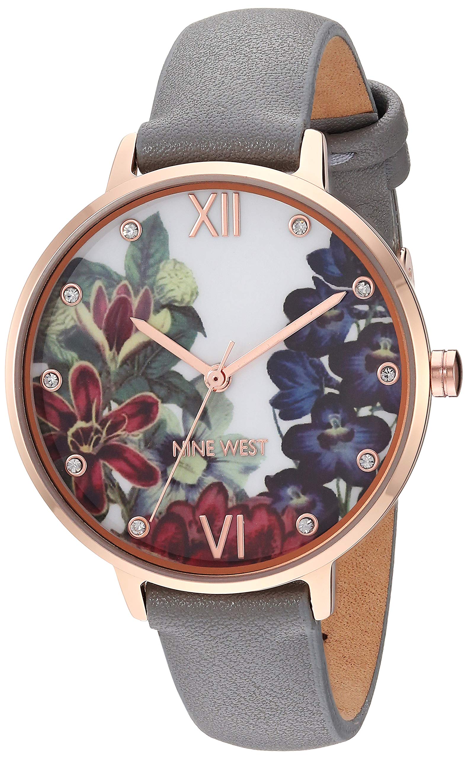 Nine West Women’s Rose Gold-Tone and Grey Strap Watch, NW/2348FLGY