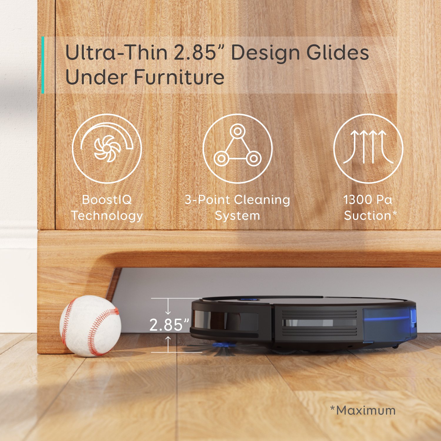 Eufy BoostIQ RoboVac 11S (Slim), Robot Vacuum Cleaner, Super-Thin, 1300Pa Strong Suction, Quiet, Self-Charging Robotic Vacuum Cleaner, Cleans Hard Floors to Medium-Pile Carpets