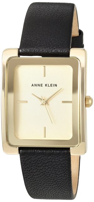 Anne Klein Women’s AK/2706CHBK Gold-Tone and Black Leather Strap Watch