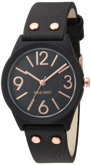 Nine West Women’s NW/1932BKRG Matte Black Rubberized Bracelet Watch