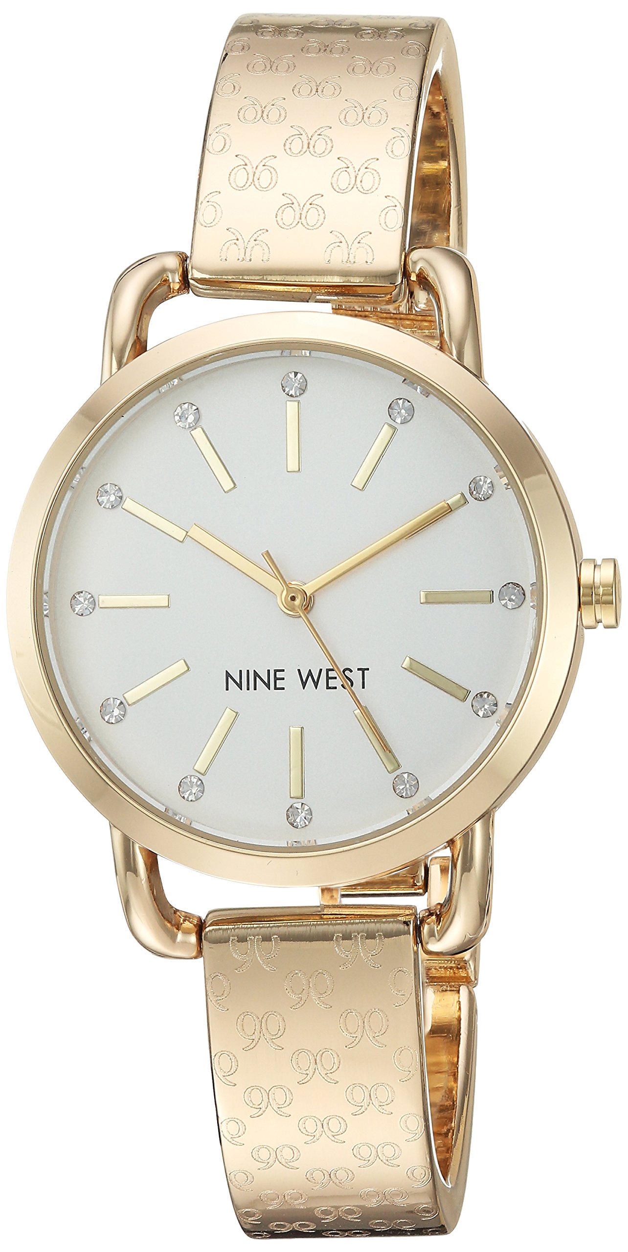 Nine West Women’s NW/2102SVGB Crystal Accented Gold-Tone Bangle Watch