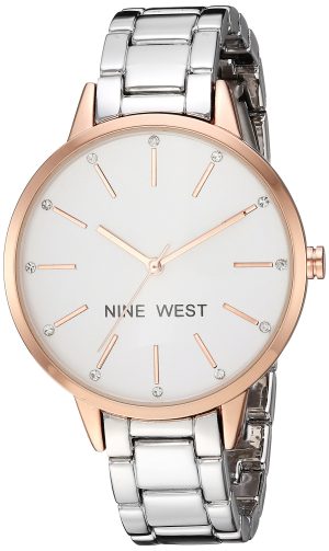 Nine West Women’s Crystal Accented Rose Gold-Tone and Silver-Tone Bracelet Watch
