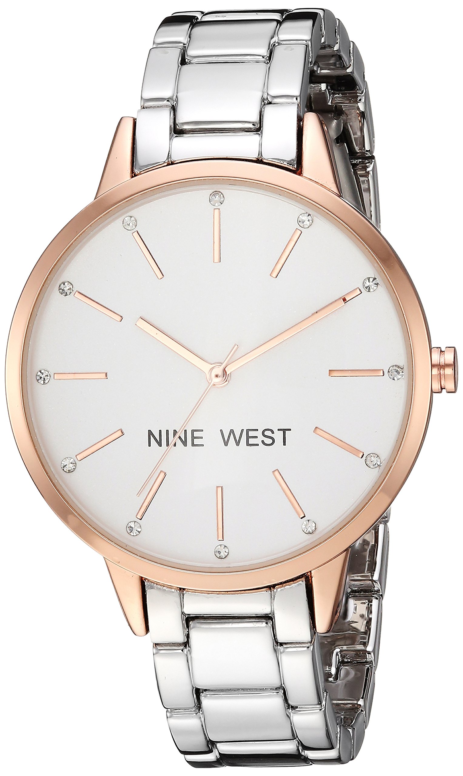 Nine West Women’s Crystal Accented Rose Gold-Tone and Silver-Tone Bracelet Watch