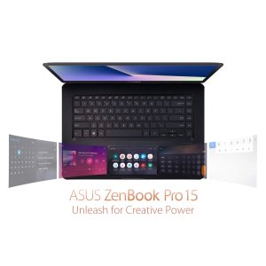 ASUS ZenBook Pro 15 Laptop with Innovative Screenpad, 15.6” UHD 4K Touch, Intel Core i9-8950HK, NVIDIA GeForce GTX 1050 Ti, 16GB DDR4 RAM, 512GB PCIe SSD, Backlit KB, Windows 10 Pro