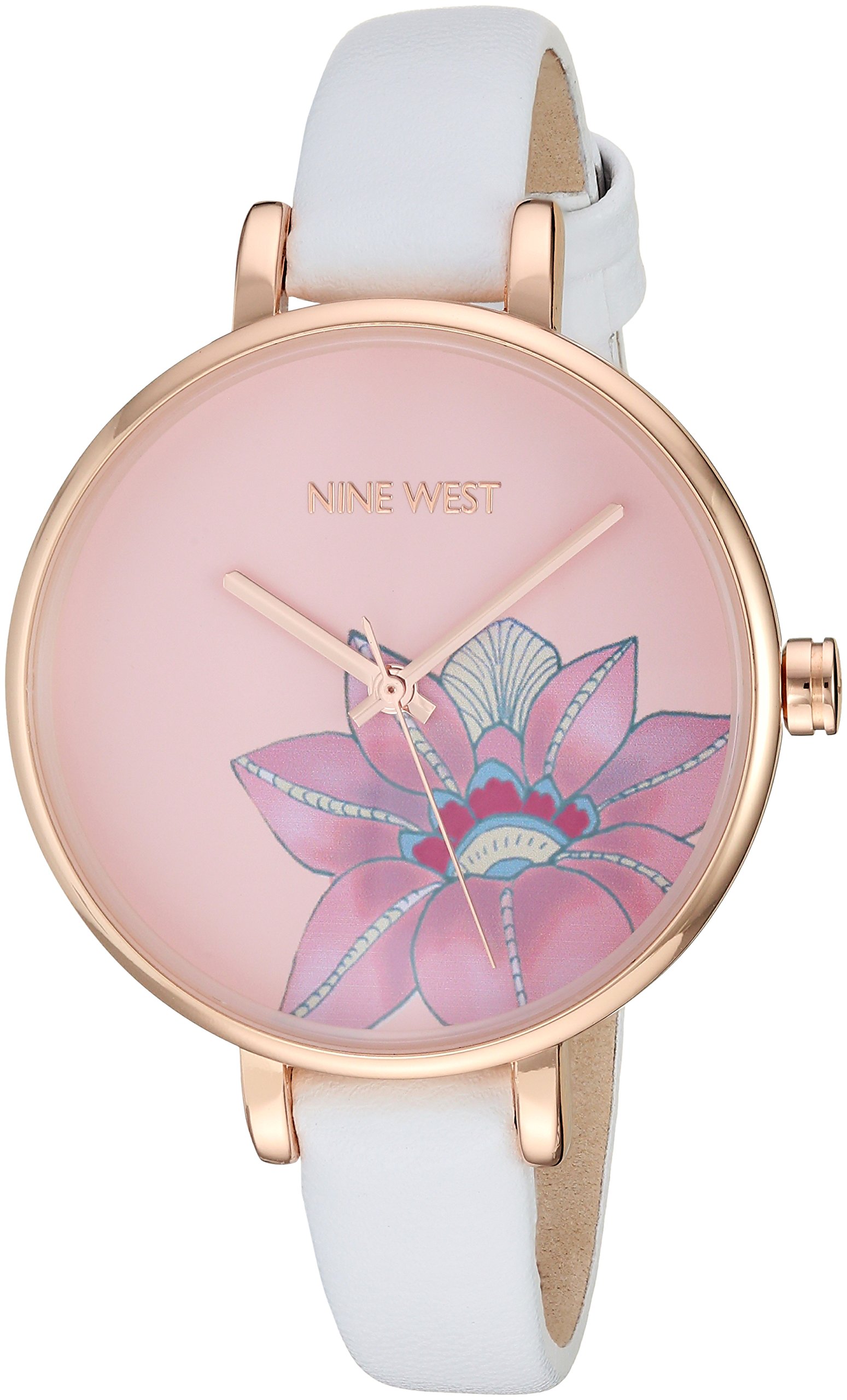 Nine West Women’s NW/2122RGWT Rose Gold-Tone and White Strap Watch