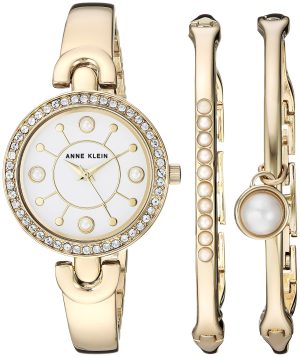 Anne Klein Women’s Swarovski Crystal Accented Watch and Bangle Set, AK/3288
