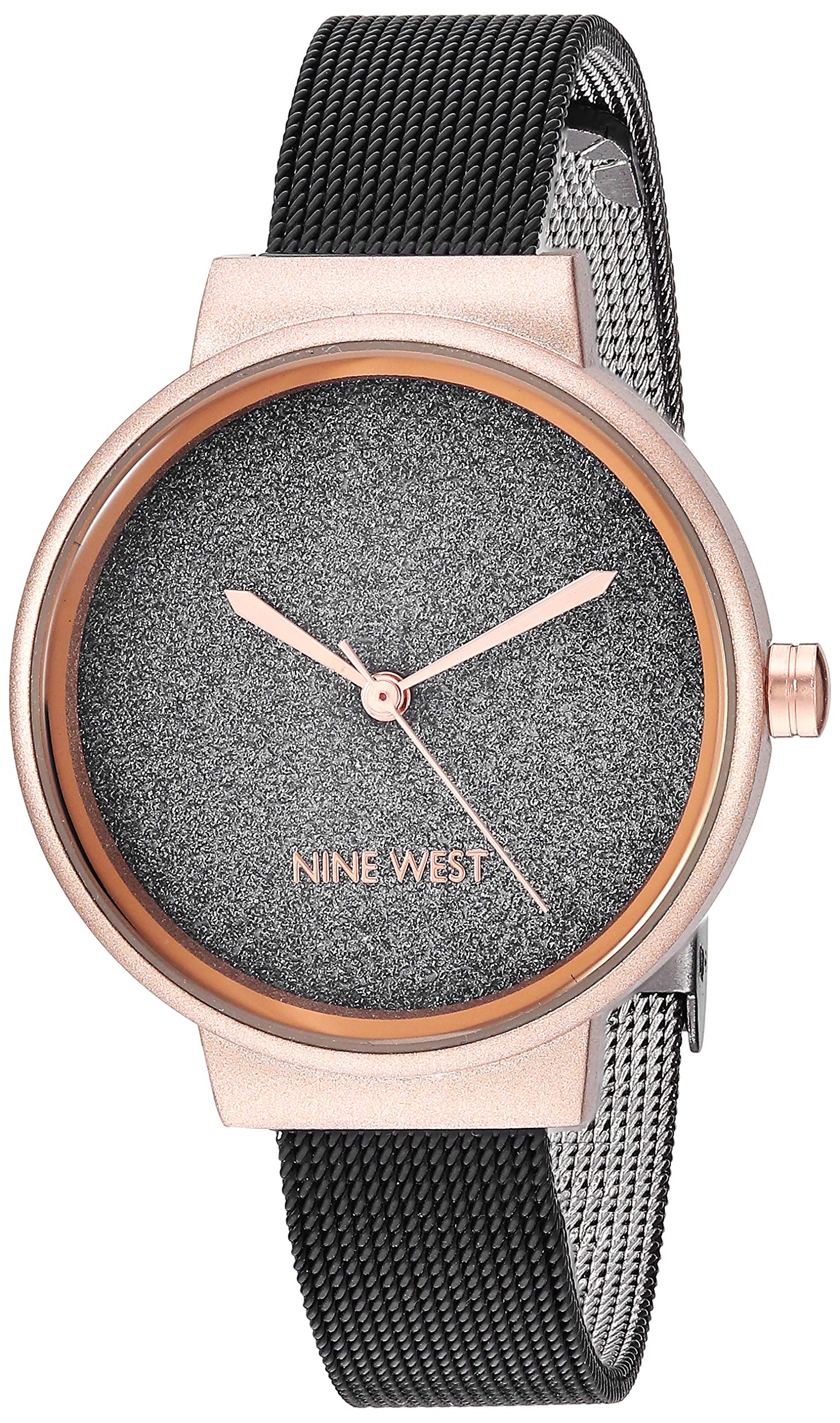 Nine West Women’s Rose Gold-Tone and Black Mesh Bracelet Watch