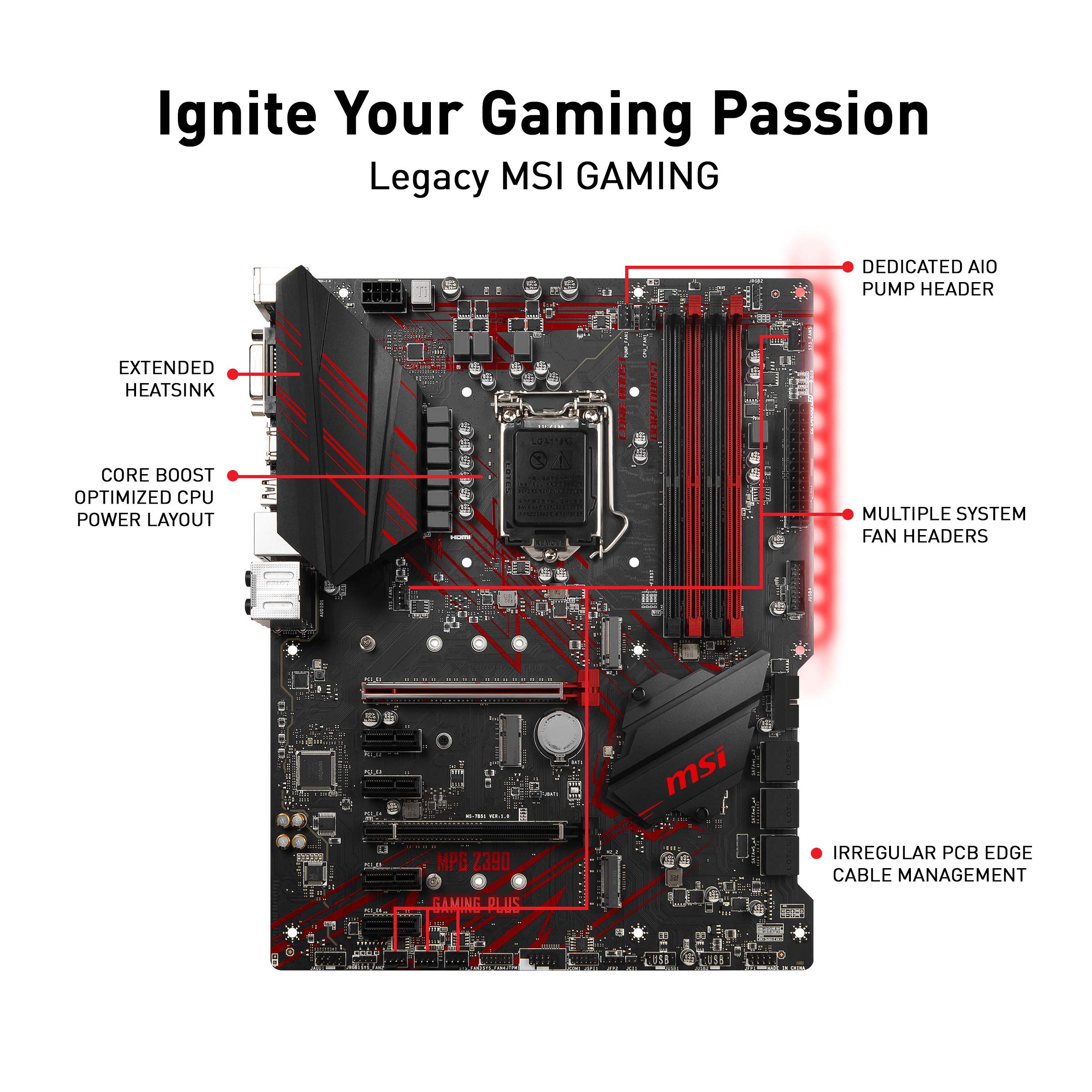 MSI MPG Z390 Gaming Plus LGA1151 (Intel 8th and 9th Gen) M.2 USB 3.1 Gen 2 DDR4 HDMI DVI CFX ATX Z390 Gaming Motherboard