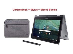 Acer Convertible 2-in-1 Metal Body Chromebook Bundle-11.6″ HD IPS Touchscreen, Intel Celeron N3350 Processor, 4GB RAM, 32GB SSD, Chrome OS-(Renewed) (Silver Laptop+Stylus+Sleeve)
