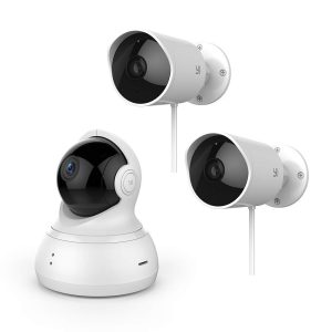 YI Indoor/Outdoor Security Camera Bundle Set, 1080p 2.4G Wi-Fi Smart Home Surveillance System with 24/7 Emergency Response, Motion Detection, Phone App, Cloud Service – Dome Camera and 2pc Outdoor Cam