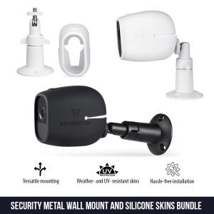 Security Metal Wall Mount and Silicone Skins Bundle Compatible with Arlo Pro and Arlo Pro 2 – Extra Flexibility and Protection for Your Arlo Cameras (3-Pack, White)