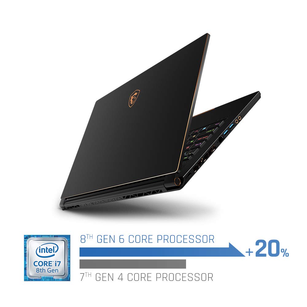 MSI GS65 Stealth-002 15.6″ Razor Thin Bezel Gaming Laptop NVIDIA RTX 2070 8G Max-Q, 144Hz 7ms, Intel i7-8750H (6 cores), 32GB, 512GB NVMe SSD, TB3, Per Key RGB, Win 10, Matte Black w/ Gold Diamond cut