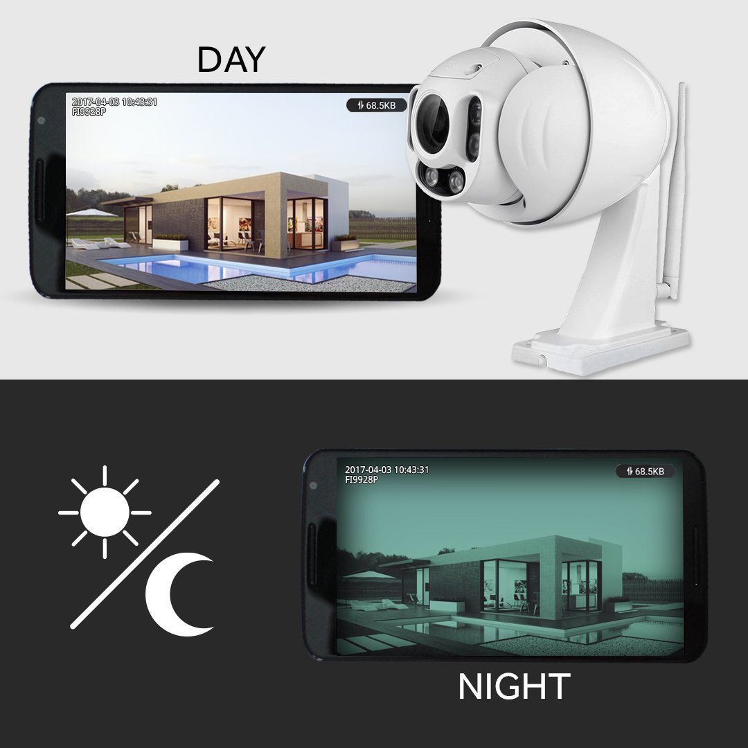 Foscam Outdoor PTZ (4X Optical Zoom) HD 1080P WiFi Security Camera – Pan Tilt Wireless IP Camera with Night Vision up to 196ft, IP66 Weatherproof Shell, WDR, Motion Alerts, and More (FI9928P)