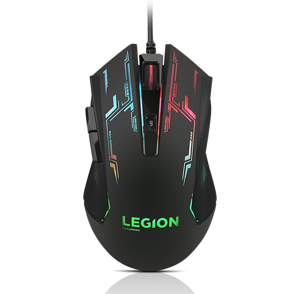 Lenovo Legion M200 RGB Gaming Mouse,5-button design,up to 2400 DPI with 4 levels DPI switch,7-color circulating-backlight,braided cable,comfort for playing,intuitive and easy to set-up,GX30P93886