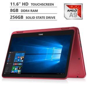 Dell Inspiron 11 3000 Series 2-in-1 11.6″ HD Touchscreen Laptop, AMD A9-9420e Dual-Core Processor, 8GB DDR4 RAM, 256GB Solid State Drive, HDMI, USB 3.1, Wi-Fi, Bluetooth, Webcam, Windows 10 Home, Red