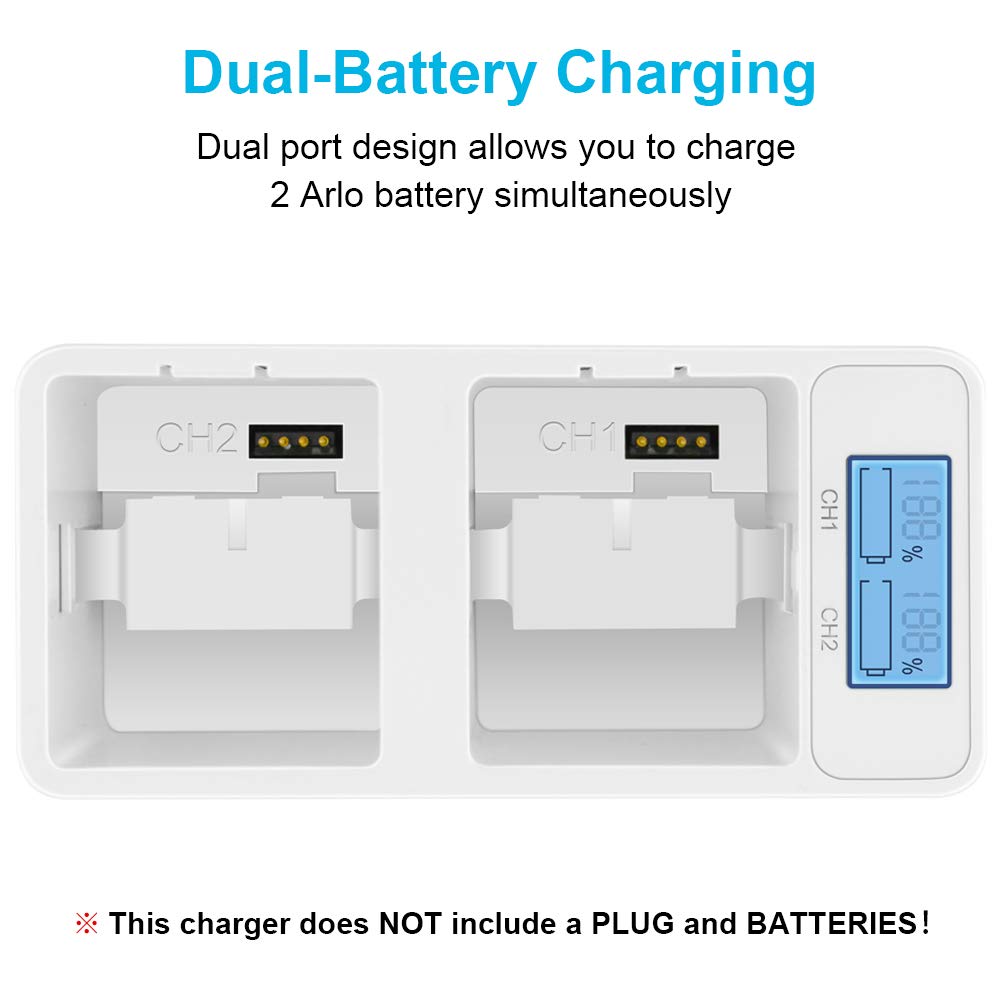 Arlo Battery Charger Station, Dual Rechargeable Batteries Charging Station for Arlo Pro/Pro 2/Go Camera with Type C Port and USB C Cable
