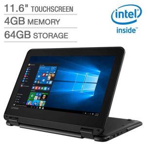 Lenovo 300e Flagship 2-in-1 Laptop/Tablet for Business or Education, 11.6″ HD IPS Touchscreen, Intel Celeron Quad-Core N3450 up to 2.2GHz, 4GB DDR4, 64GB eMMC SSD, WiFi, Webcam, Win 10 S/Pro