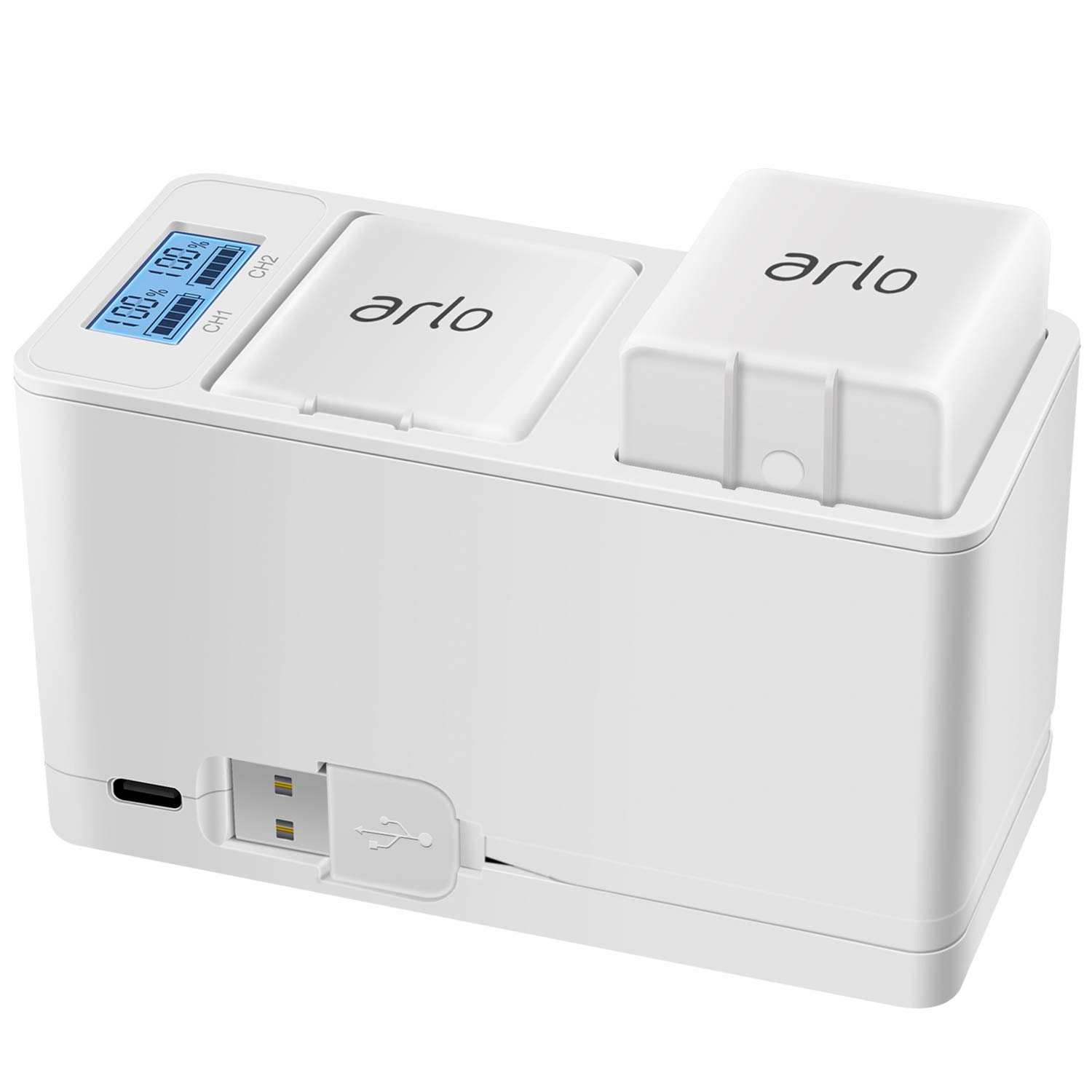 Arlo Battery Charger Station, Dual Rechargeable Batteries Charging Station for Arlo Pro/Pro 2/Go Camera with Type C Port and USB C Cable