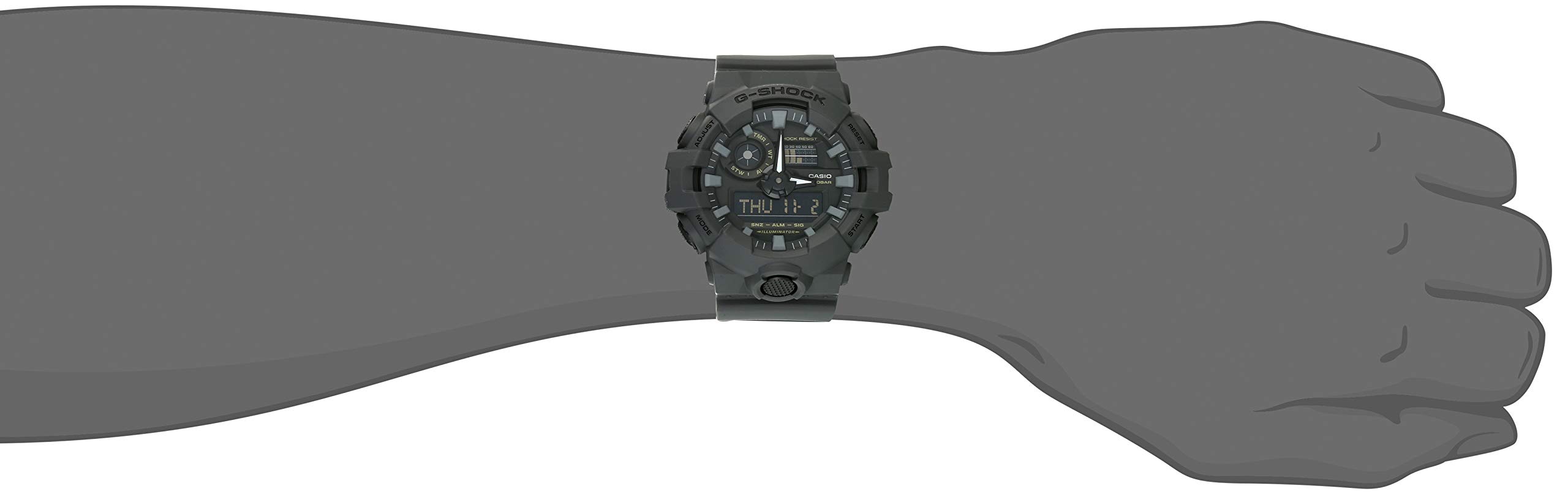 Casio Men’s XL Series G-Shock Quartz 200M WR Shock Resistant Resin Color: Matte Grey (Model GA-700UC-8ACR)