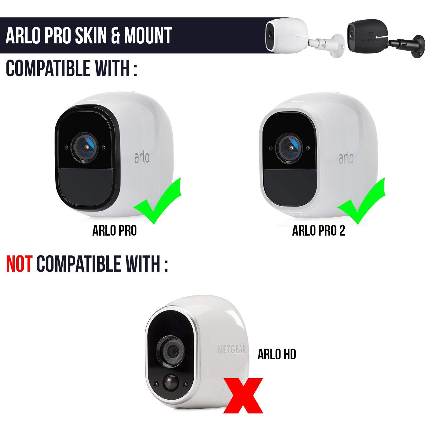 Security Metal Wall Mount and Silicone Skins Bundle Compatible with Arlo Pro and Arlo Pro 2 – Extra Flexibility and Protection for Your Arlo Cameras (3-Pack, White)