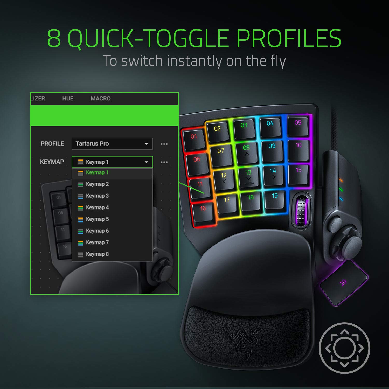 Razer Tartarus Pro Gaming Keypad: Analog-Optical Key Switches – 32 Programmable Keys – Customizable Chroma RGB Lighting – Programmable Macro Functionality – Variable Key Press Pressure Sensitivity
