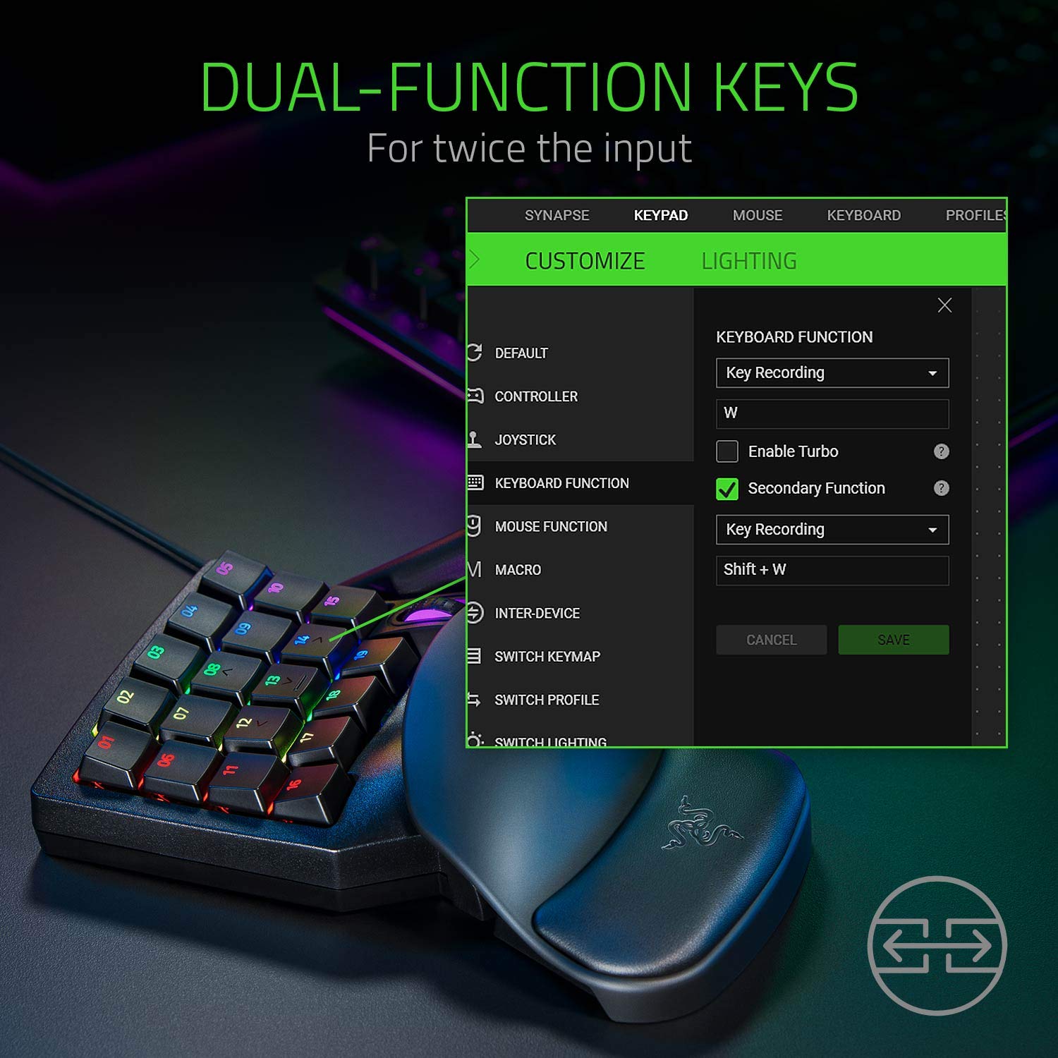 Razer Tartarus Pro Gaming Keypad: Analog-Optical Key Switches – 32 Programmable Keys – Customizable Chroma RGB Lighting – Programmable Macro Functionality – Variable Key Press Pressure Sensitivity