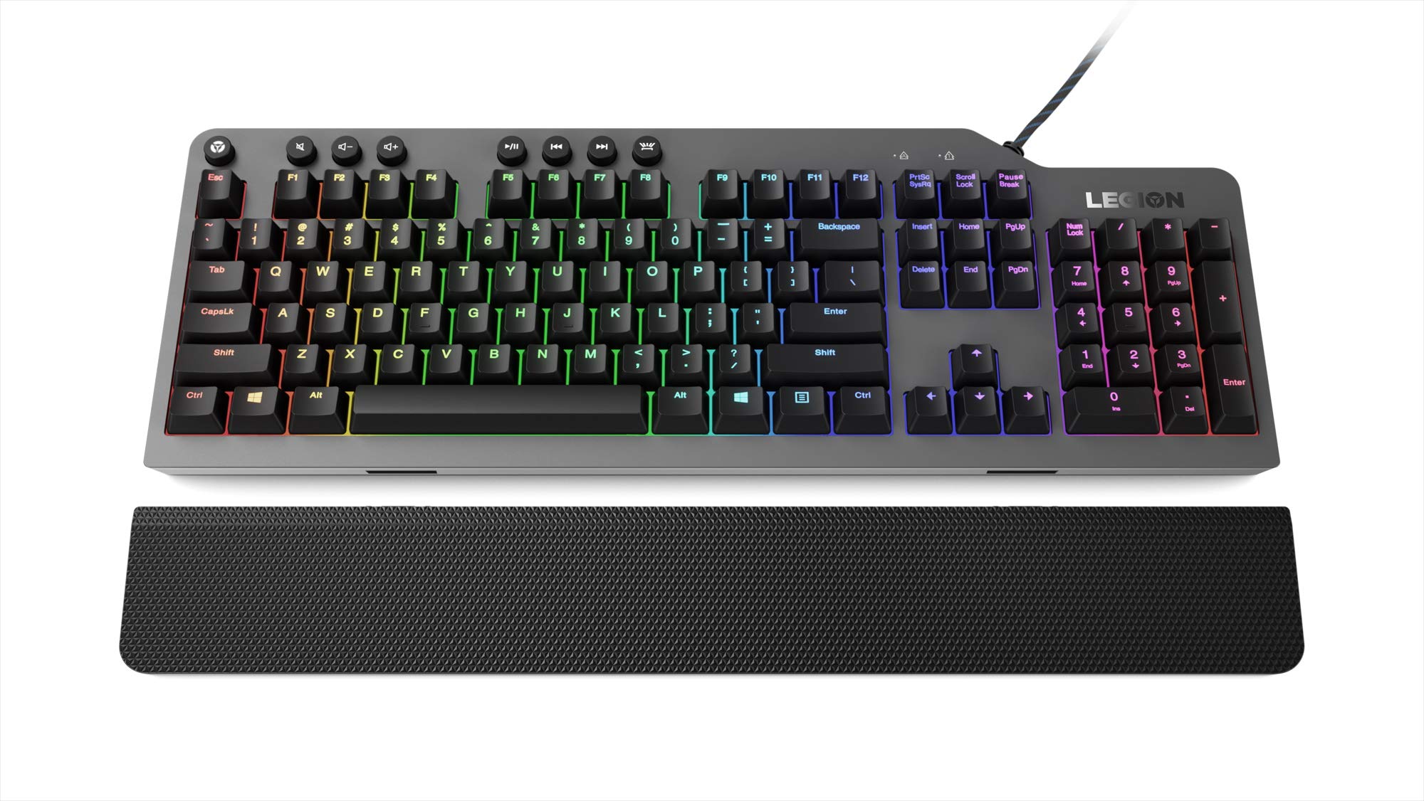 Lenovo GY40T26478 Legion K500 RGB Mechanical Gaming Keyboard, 3 Zone Full-Size Keyboard, 7 User Programmable Hot Keys; 16.8 Million Colors, 50 Million-Click Red Mechanical Keys, Detachable Palm Rest