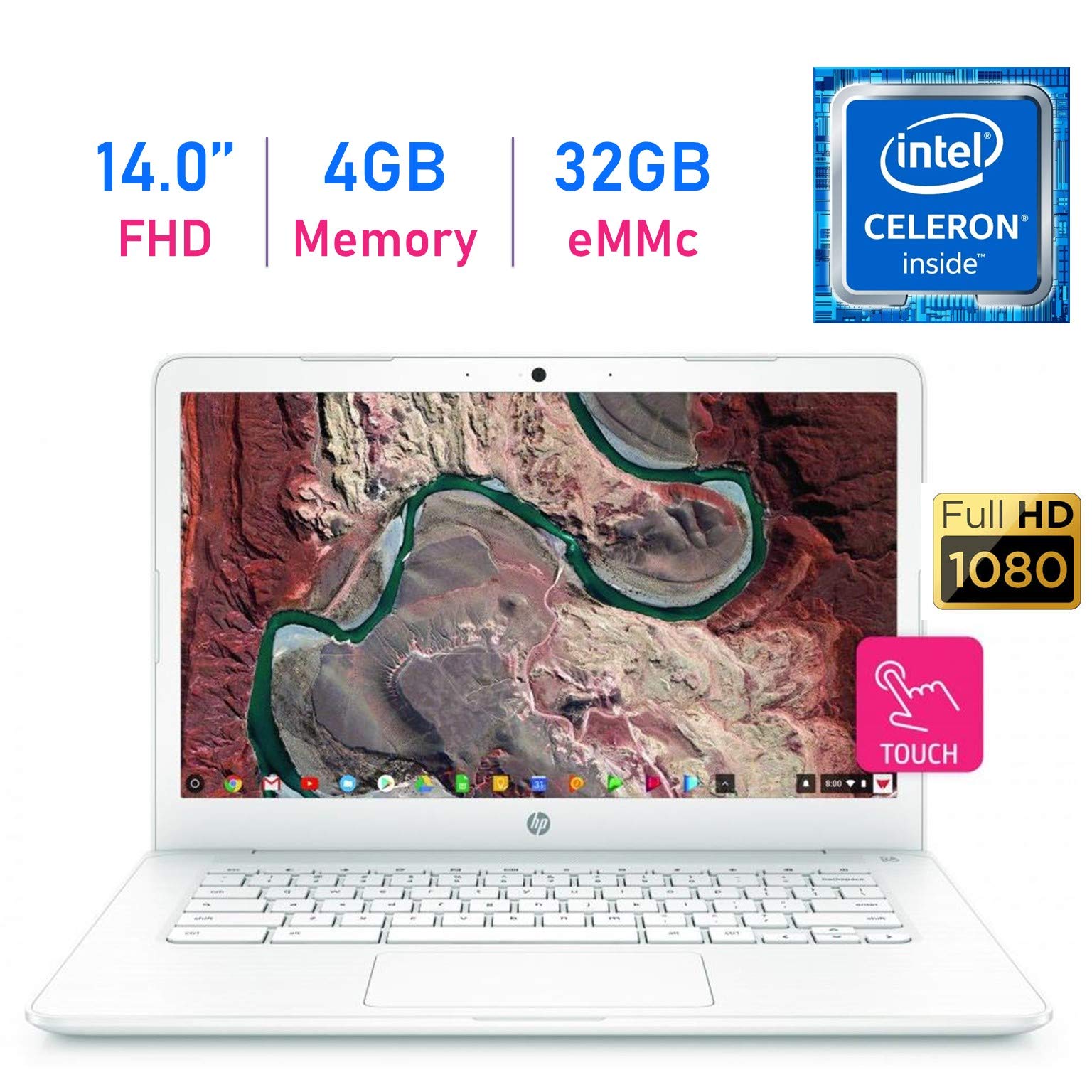 HP Chromebook 14-inch Touchscreen (1920×1080) FHD IPS WLED-Backlit Display Laptop PC, Intel Dual Core Celeron N3350 up to 2.4GHz, 4GB LPDDR4 RAM, 32GB eMMC, B&O Play, Webcam, Bluetooth, Chrome OS
